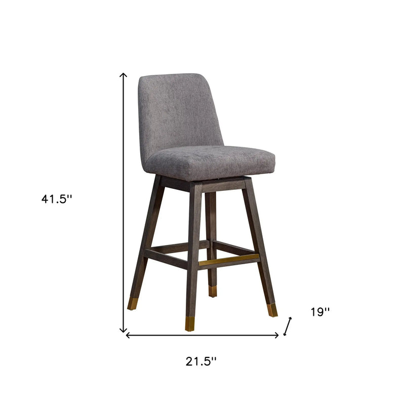 30" Gray and Brown Fabric and Solid Wood Swivel Bar Chair Homeroots Living Room