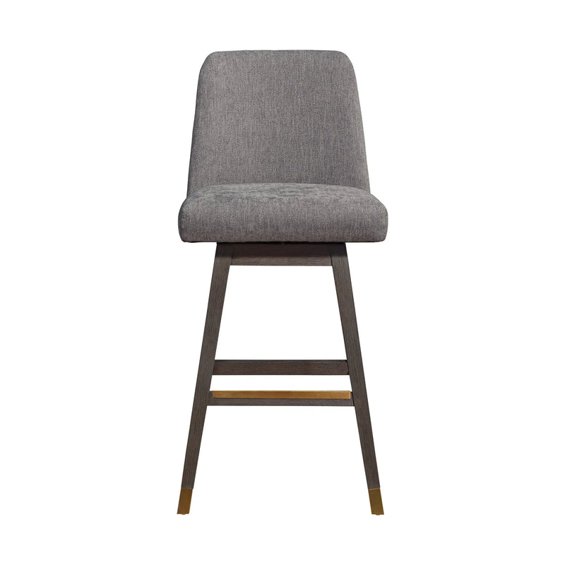 30" Gray and Brown Fabric and Solid Wood Swivel Bar Chair Homeroots Living Room