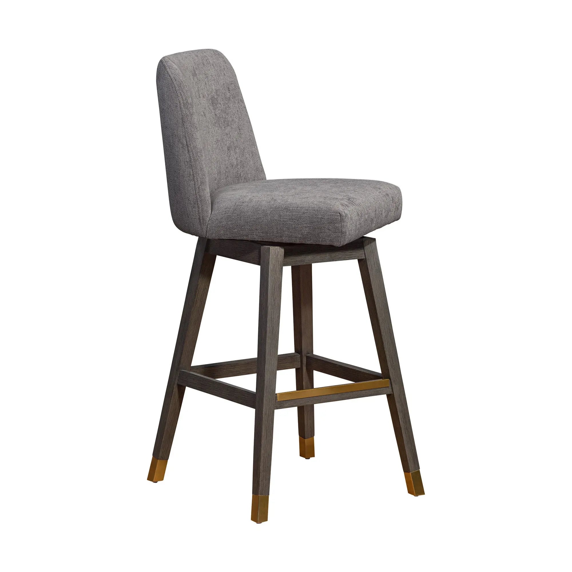 30" Gray and Brown Fabric and Solid Wood Swivel Bar Chair Homeroots Living Room