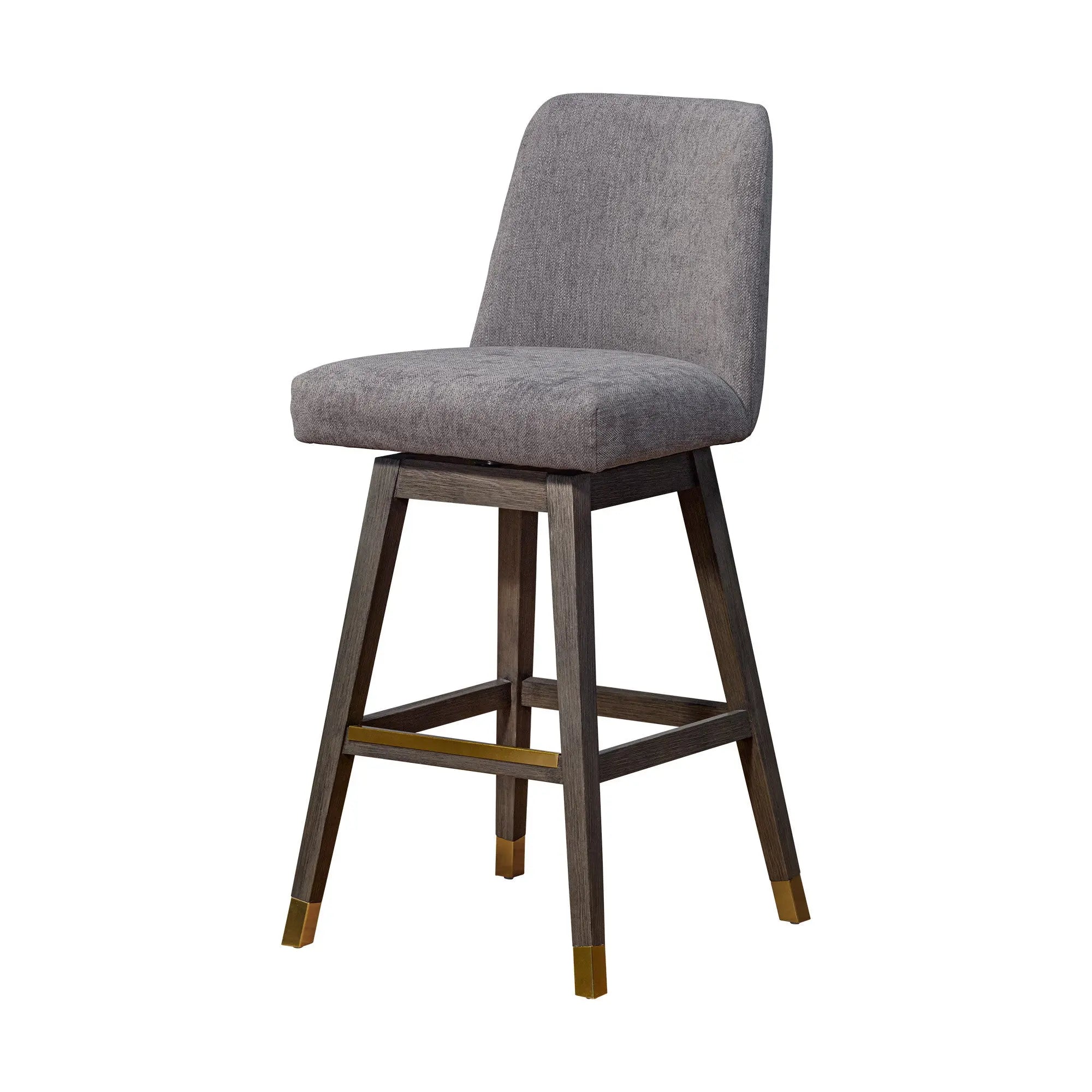 30" Gray and Brown Fabric and Solid Wood Swivel Bar Chair Homeroots Living Room