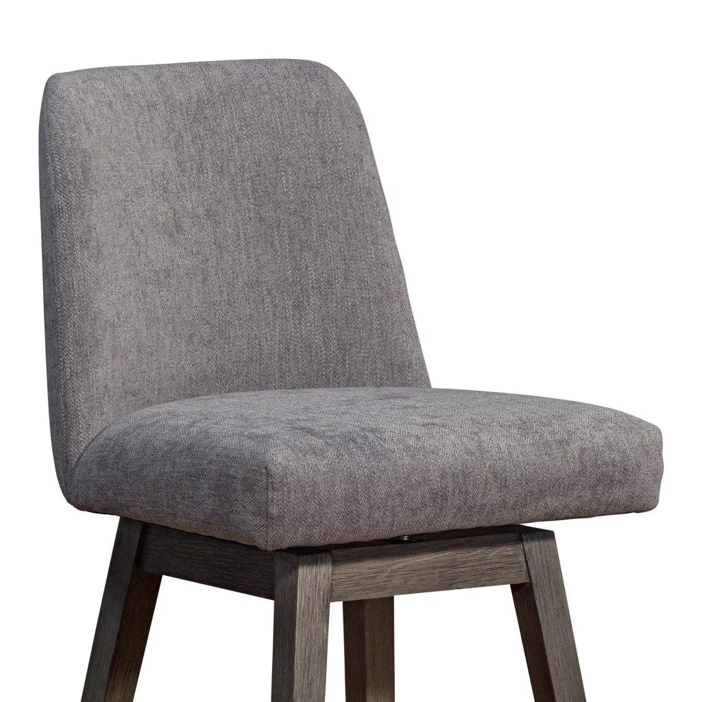 30" Gray and Brown Fabric and Solid Wood Swivel Bar Chair Homeroots Living Room