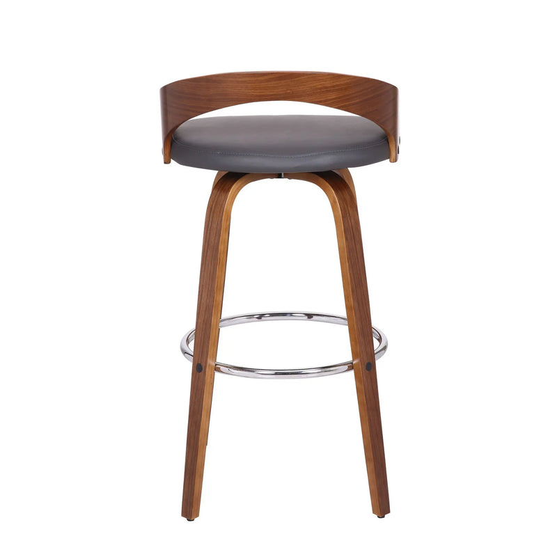 30" Gray and Brown Faux Leather and Iron Low Back Bar Height Swivel Bar Chair Homeroots Living Room