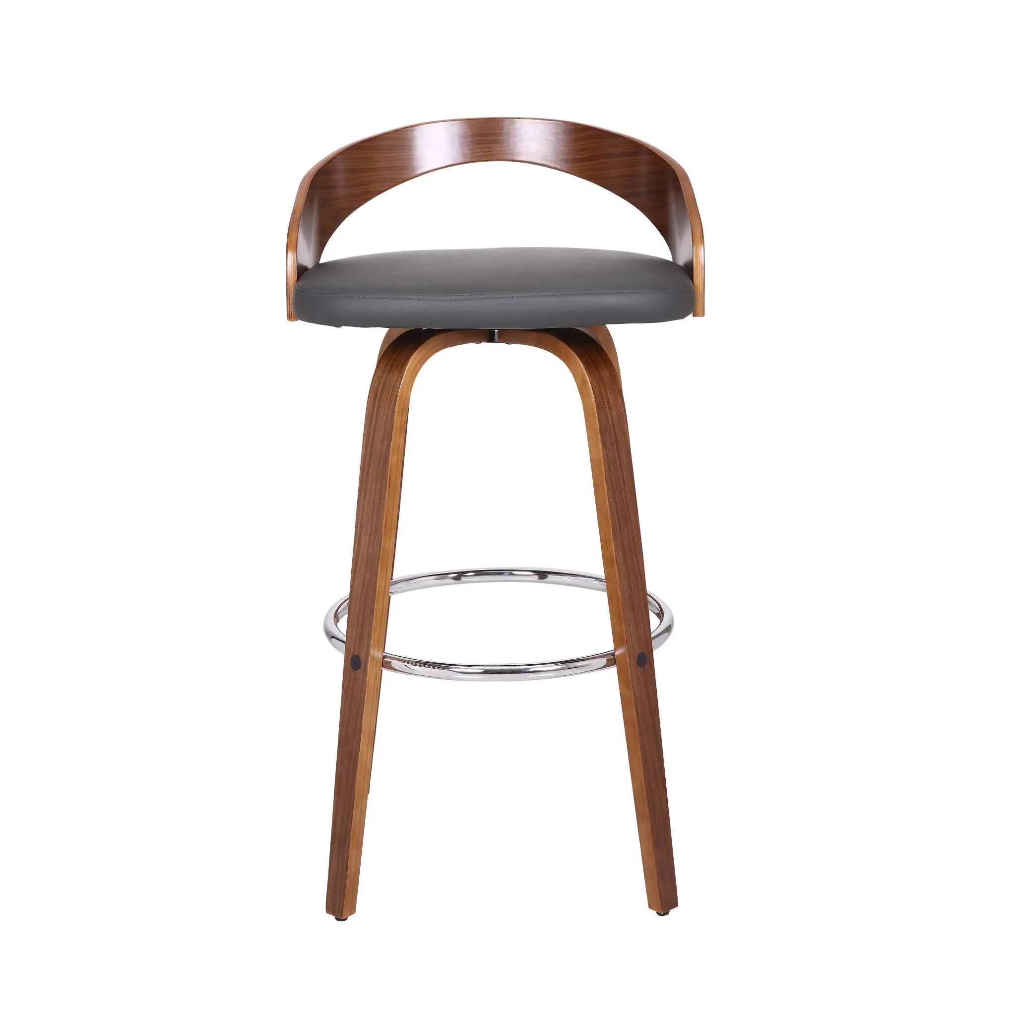 30" Gray and Brown Faux Leather and Iron Low Back Bar Height Swivel Bar Chair Homeroots Living Room