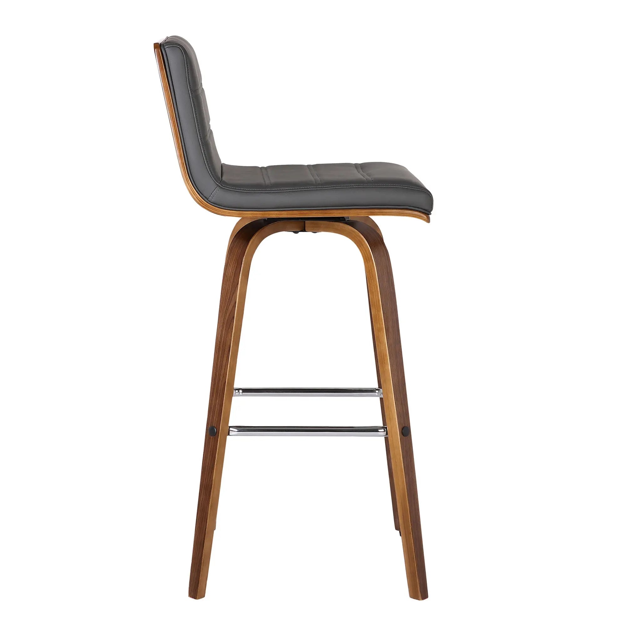 30" Gray and Brown Faux Leather and Solid Wood Low Back Bar Height Swivel Bar Chair Homeroots Living Room