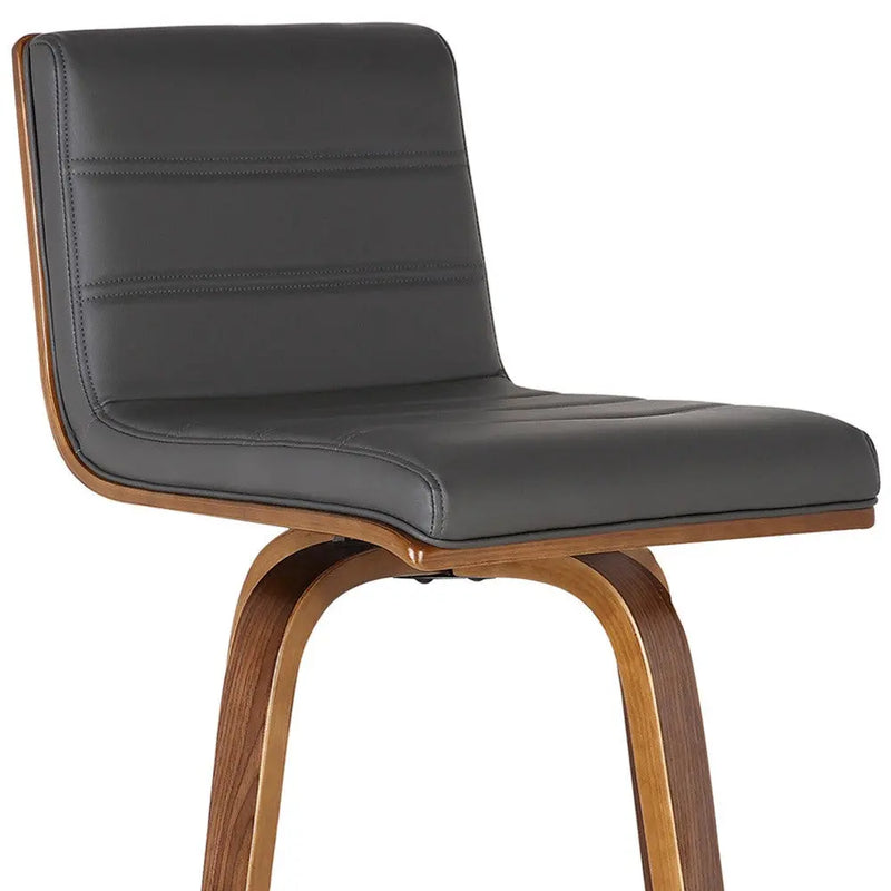 30" Gray and Brown Faux Leather and Solid Wood Low Back Bar Height Swivel Bar Chair Homeroots Living Room