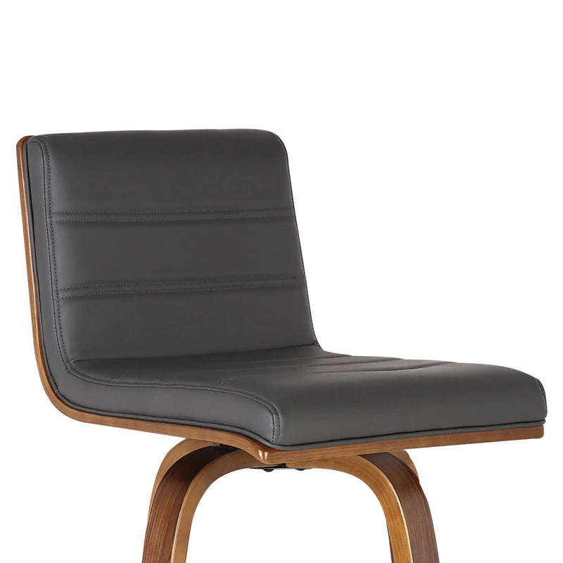 30" Gray and Brown Faux Leather and Solid Wood Low Back Bar Height Swivel Bar Chair Homeroots Living Room