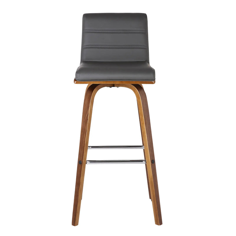 30" Gray and Brown Faux Leather and Solid Wood Low Back Bar Height Swivel Bar Chair Homeroots Living Room
