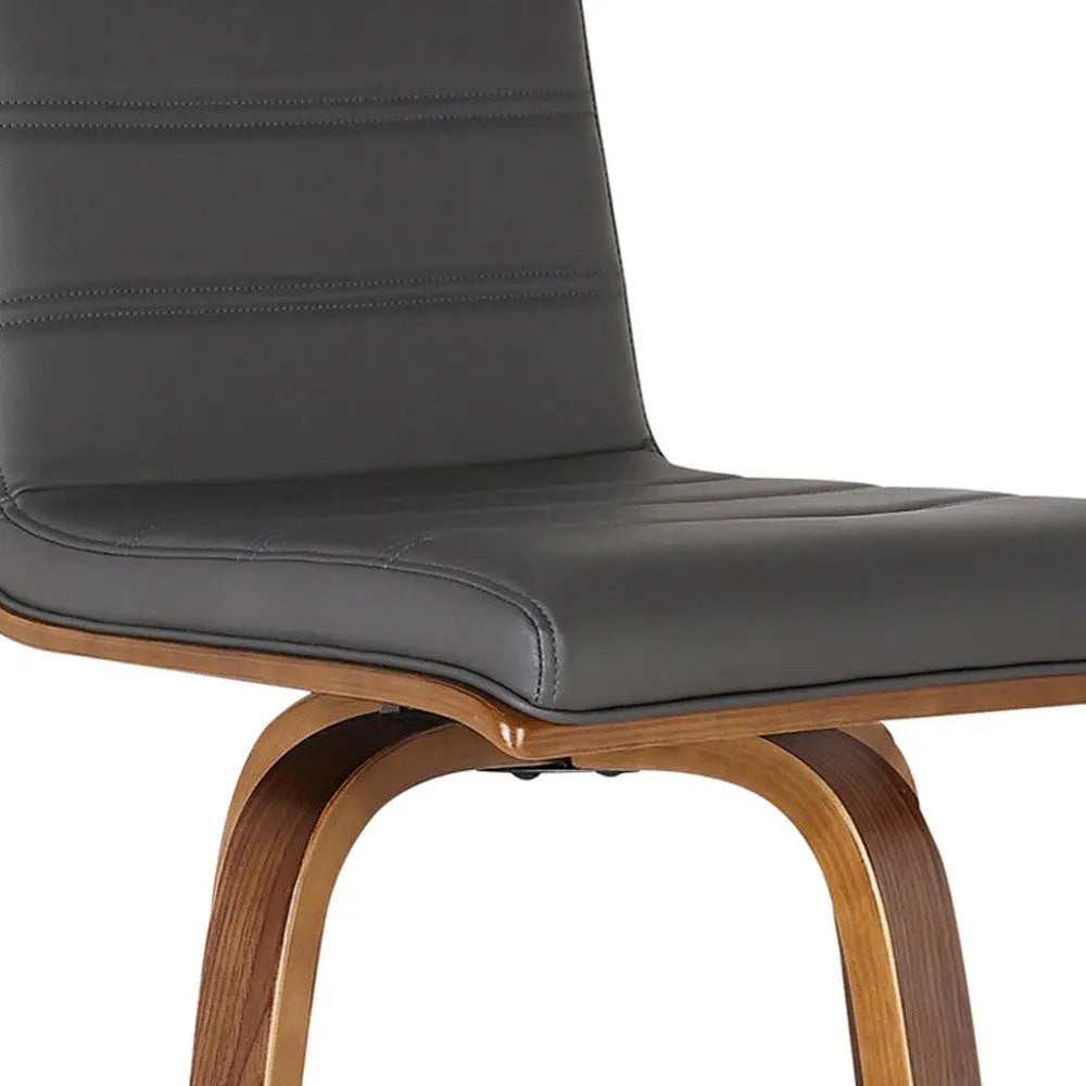 30" Gray and Brown Faux Leather and Solid Wood Low Back Bar Height Swivel Bar Chair Homeroots Living Room