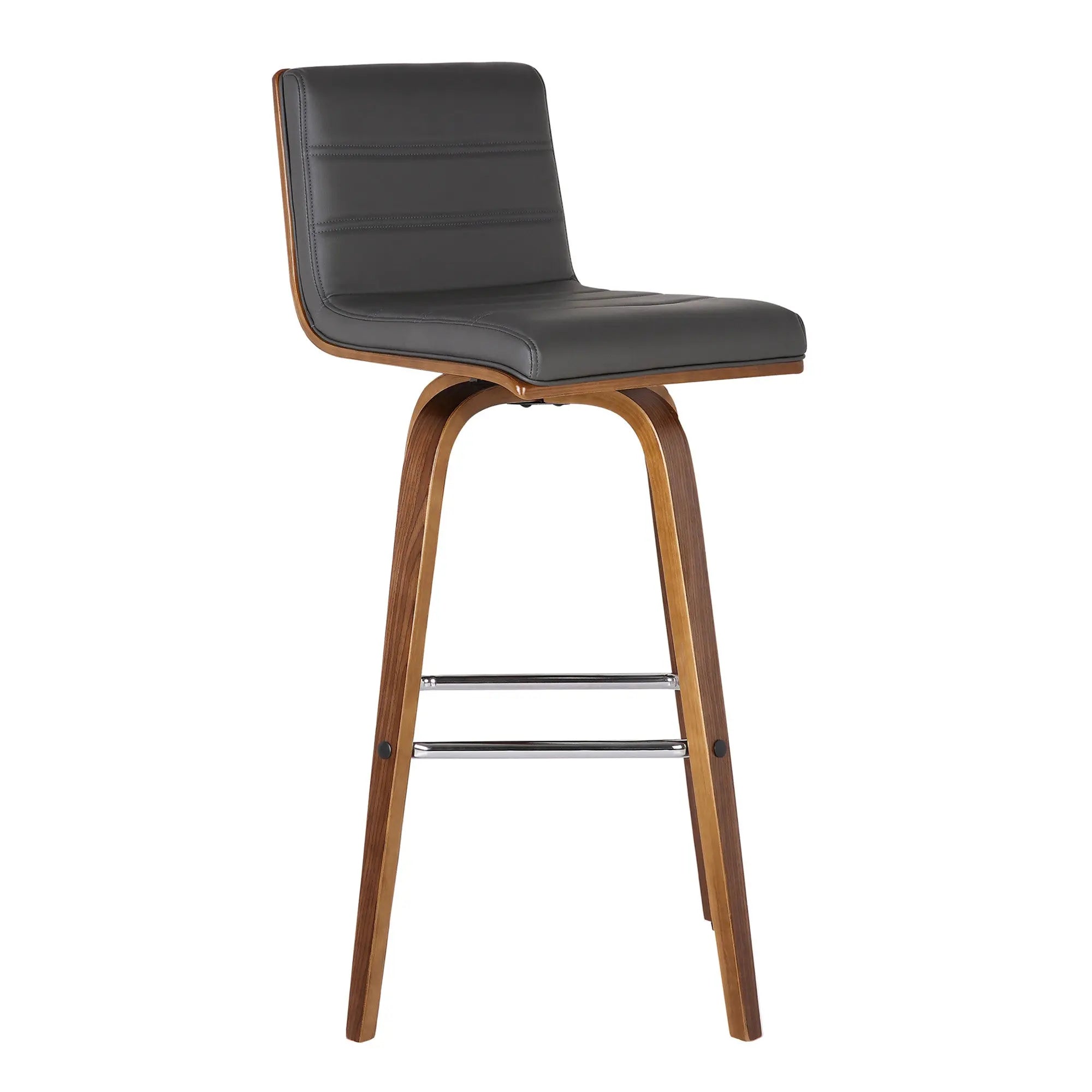30" Gray and Brown Faux Leather and Solid Wood Low Back Bar Height Swivel Bar Chair Homeroots Living Room