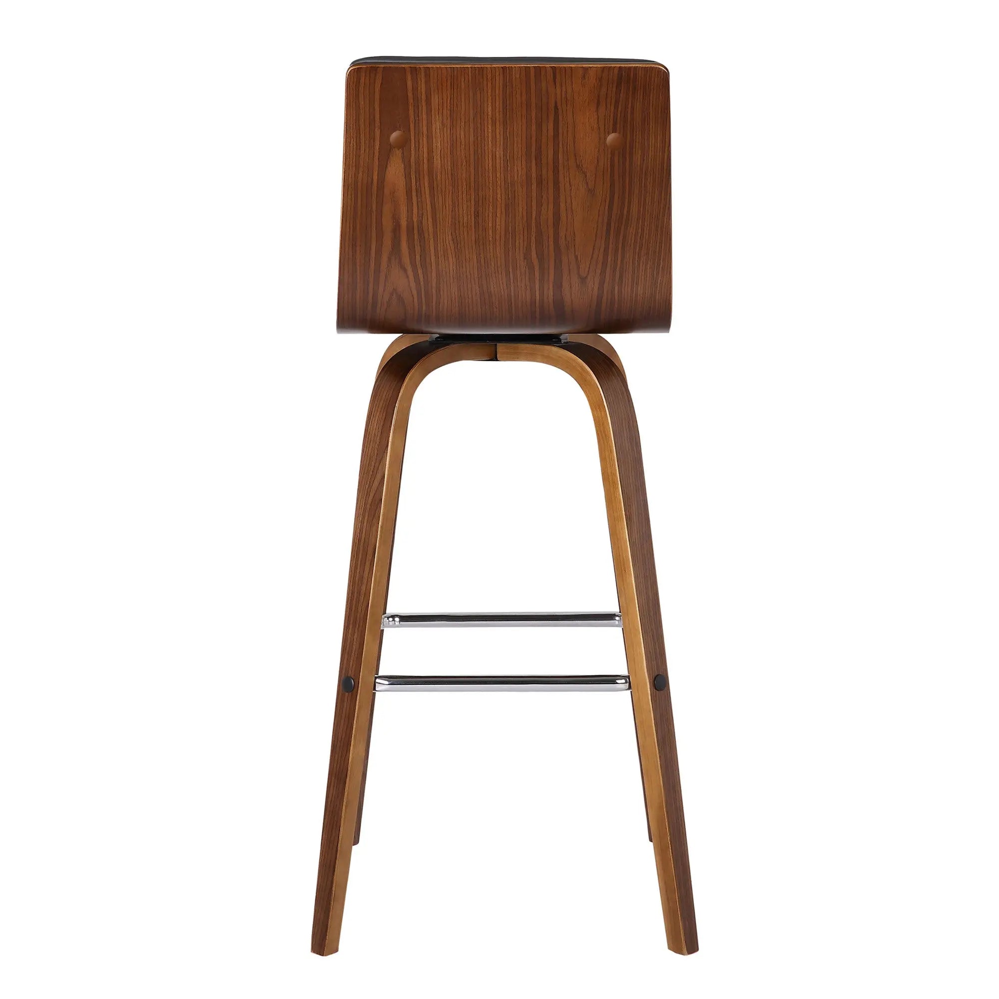 30" Gray and Brown Faux Leather and Solid Wood Low Back Bar Height Swivel Bar Chair Homeroots Living Room