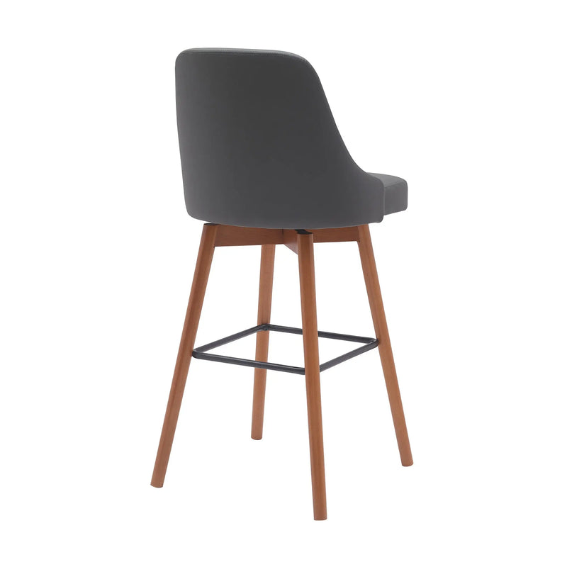 30" Gray and Wood Brown Faux Leather with Solid Wood Swivel Bar Height Bar Chair Homeroots Living Room