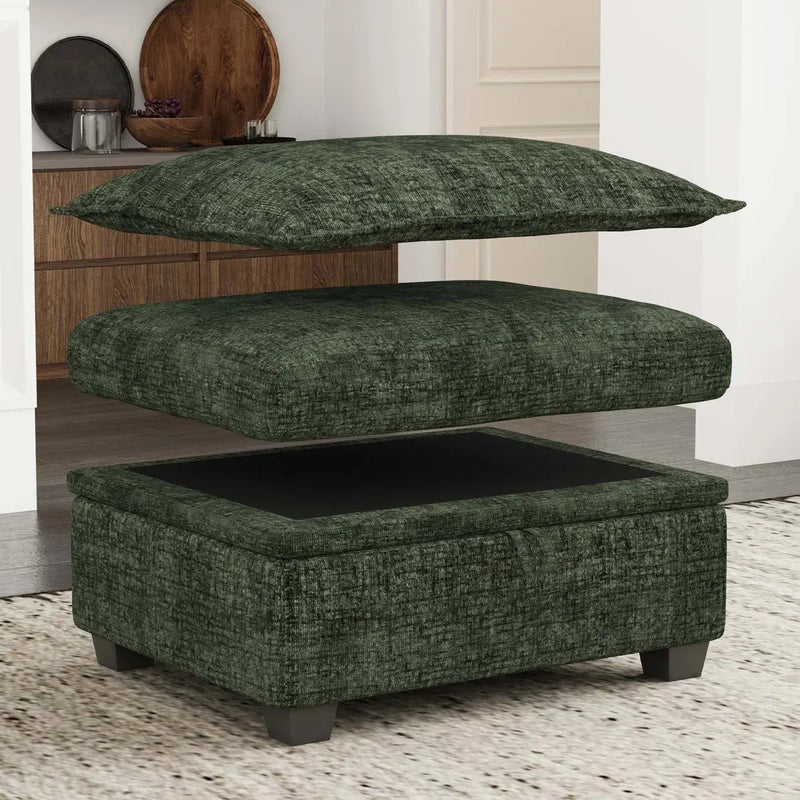 30" Green and Black Chenille Storage Ottoman Homeroots Living Room