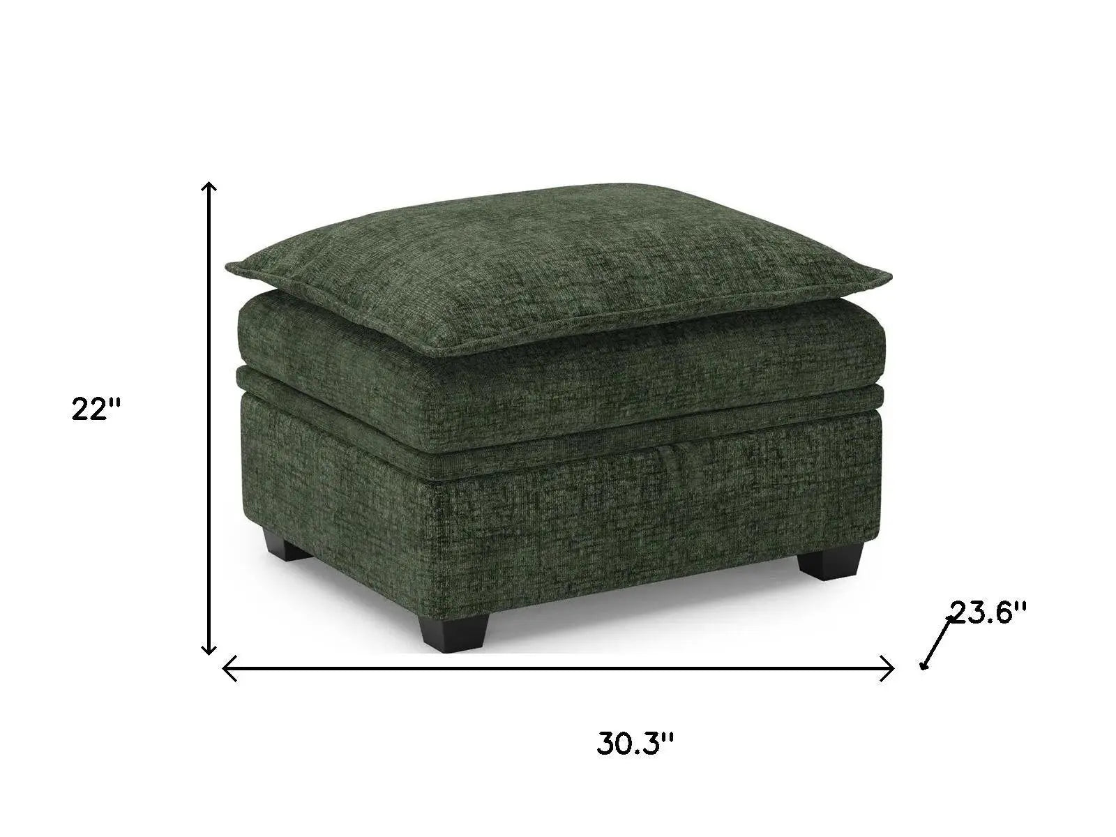 30" Green and Black Chenille Storage Ottoman Homeroots Living Room