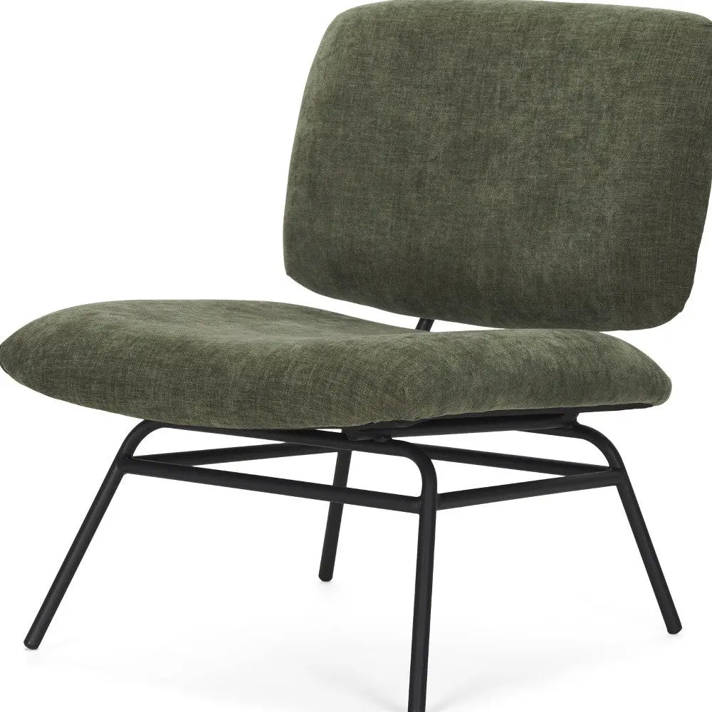 30" Green and Black Chenille and Metal Slipper Chair Homeroots Living Room
