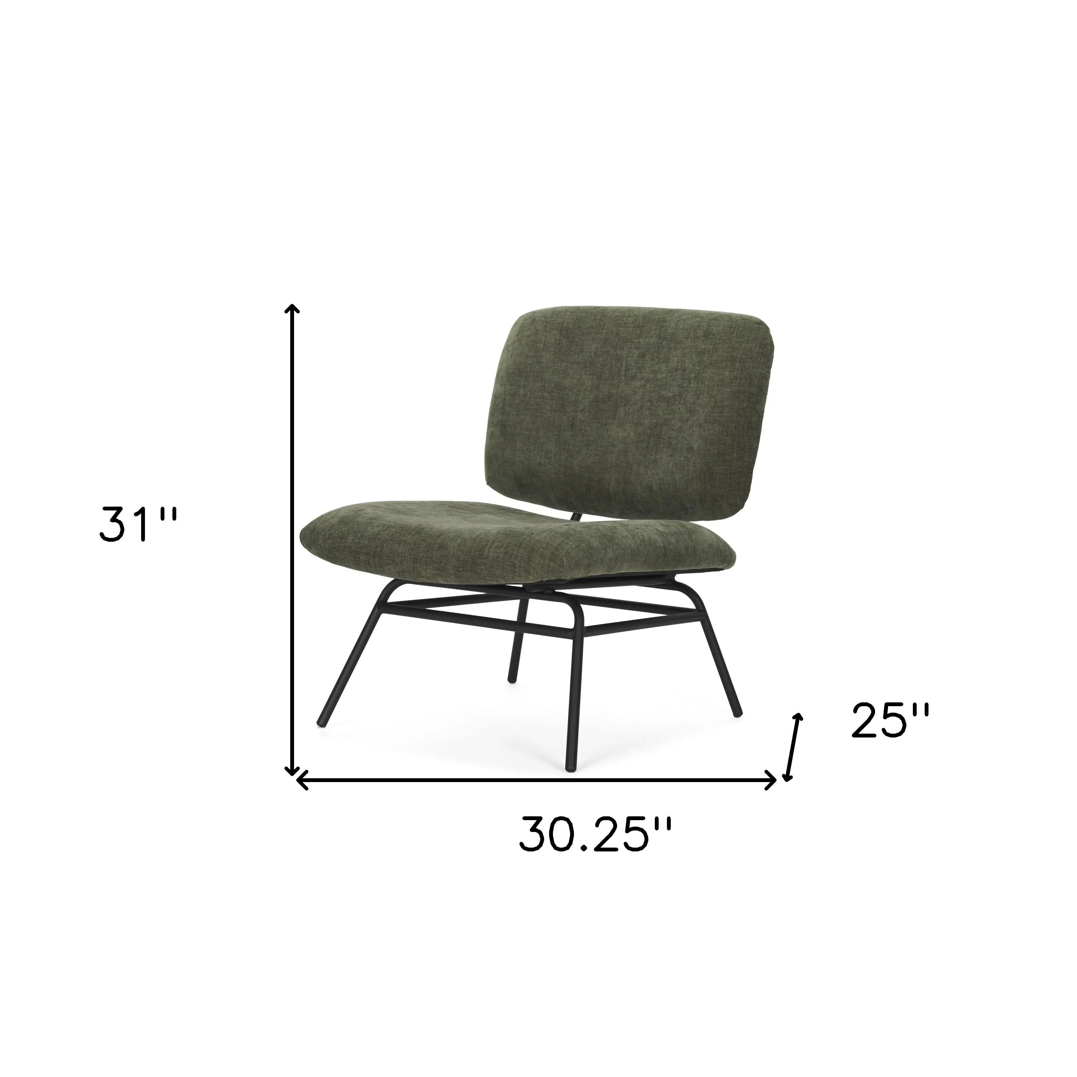 30" Green and Black Chenille and Metal Slipper Chair Homeroots Living Room