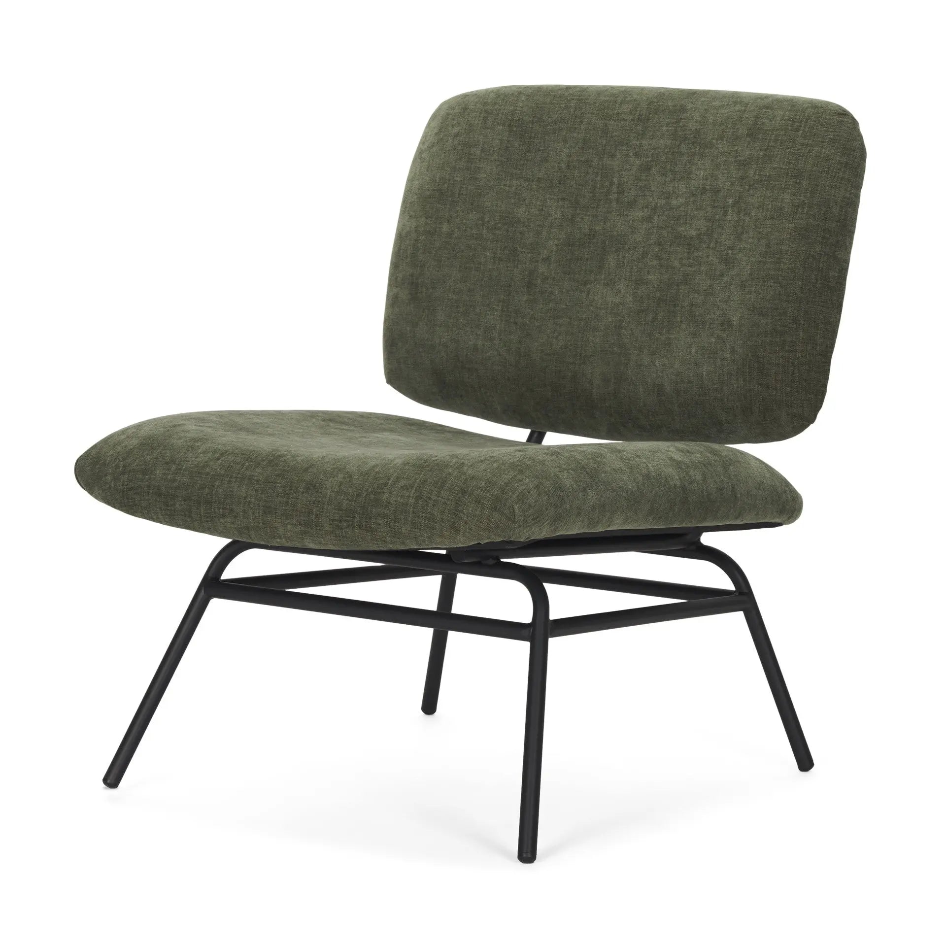 30" Green and Black Chenille and Metal Slipper Chair Homeroots Living Room