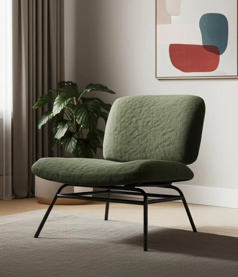 30" Green and Black Chenille and Metal Slipper Chair Homeroots Living Room