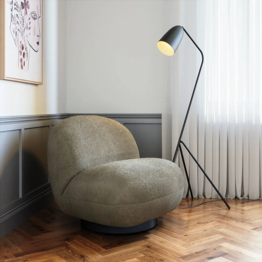 30" Khaki And Black Faux Shearling And Upholstered Slipper Chair Homeroots Living Room