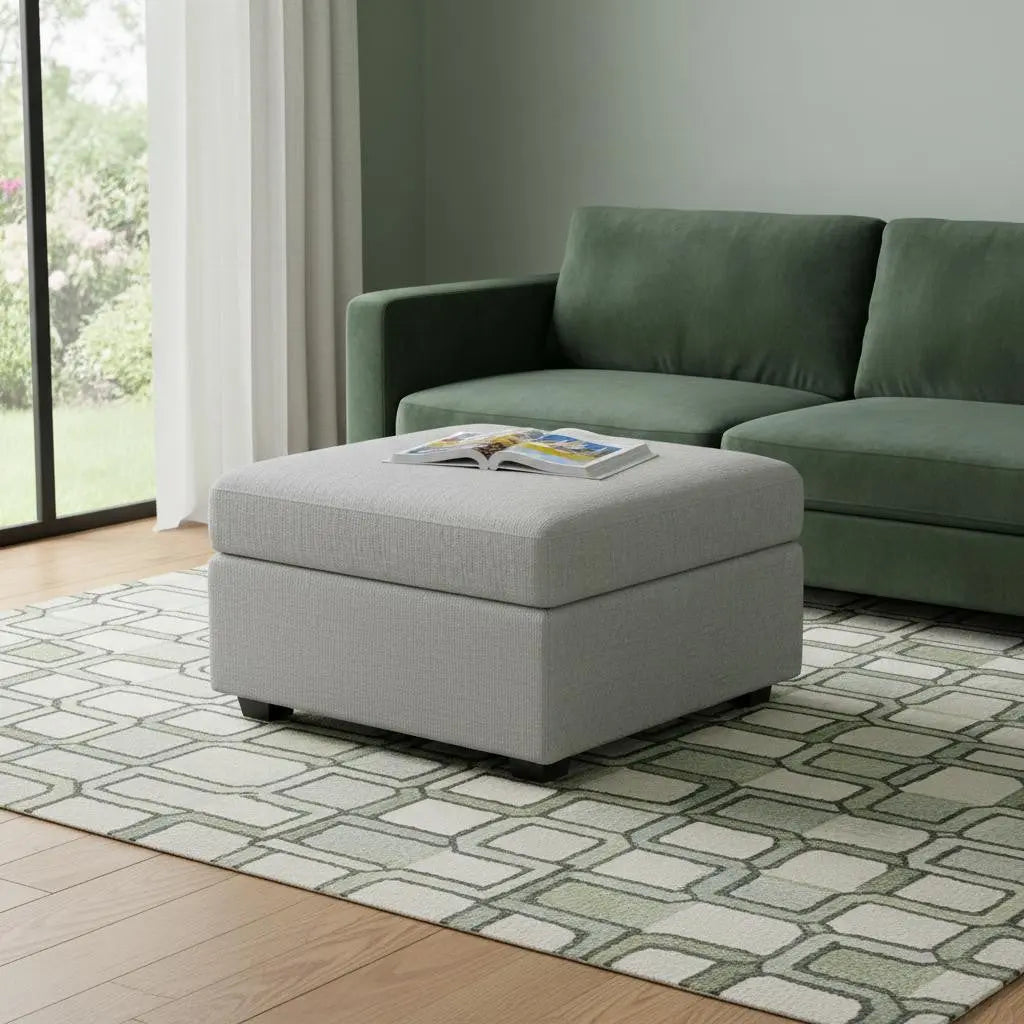 30" Light Gray and Black Chenille Storage Ottoman Homeroots Living Room