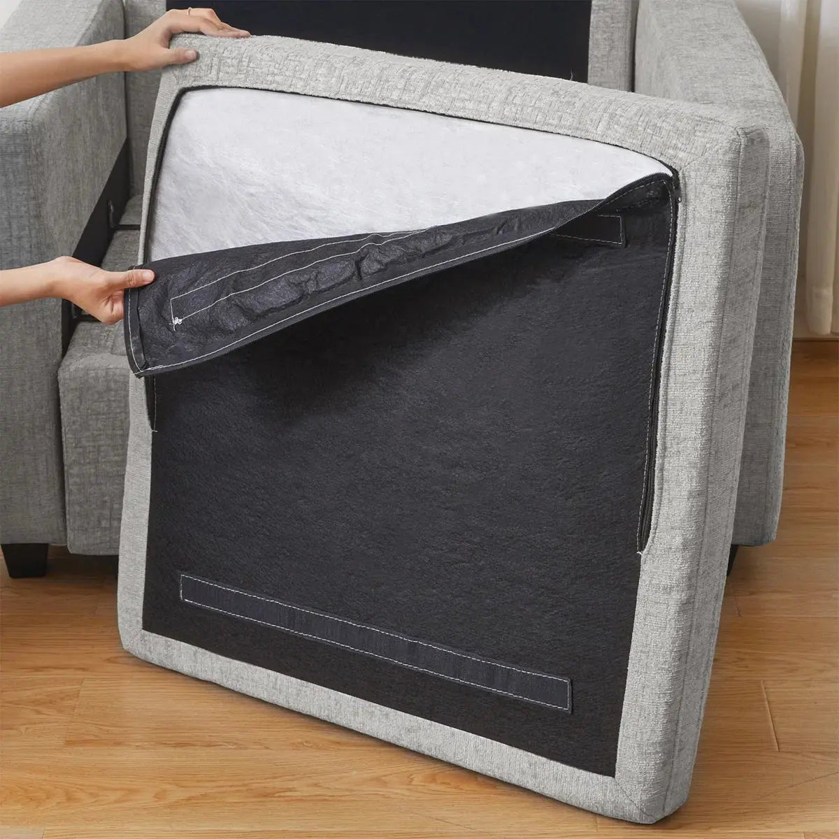 30" Light Gray and Black Chenille Storage Ottoman Homeroots Living Room