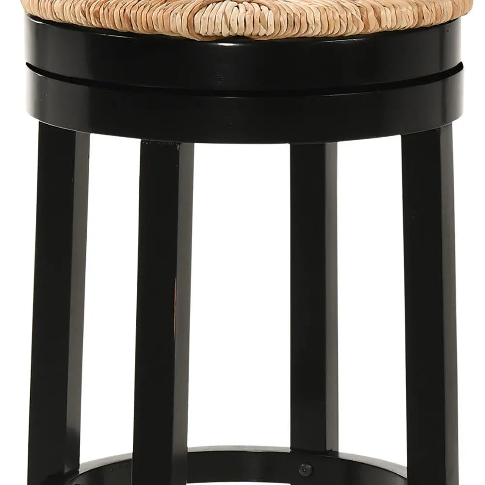 30" Natural And Black Solid Wood Swivel Backless Bar Height Bar Chair Homeroots Living Room