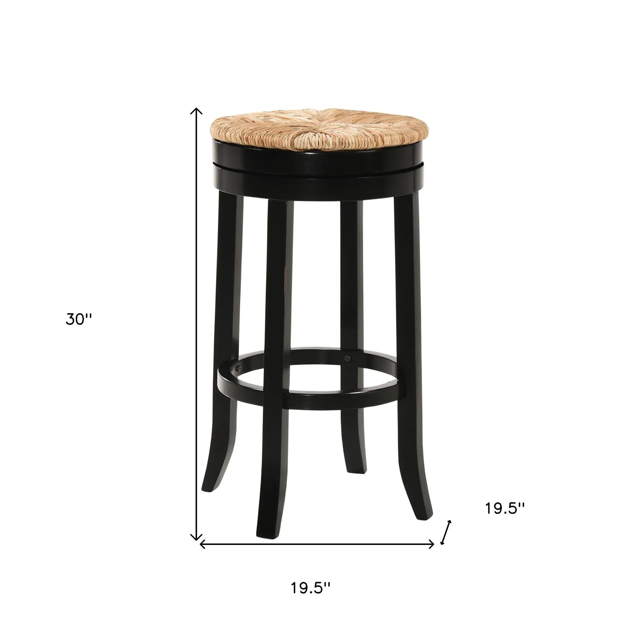 30" Natural And Black Solid Wood Swivel Backless Bar Height Bar Chair Homeroots Living Room