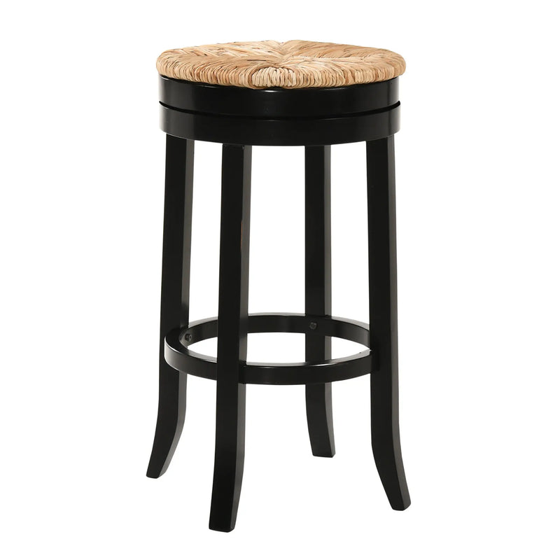 30" Natural And Black Solid Wood Swivel Backless Bar Height Bar Chair Homeroots Living Room