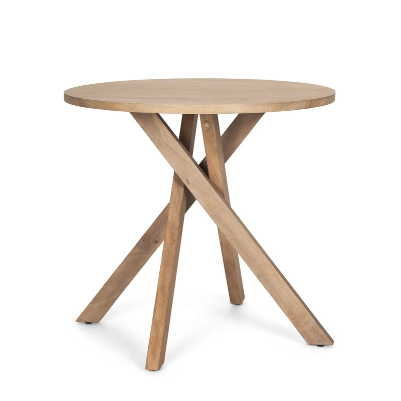 30" Natural Distressed Solid Wood Round Cross Legs End Table Homeroots Living Room