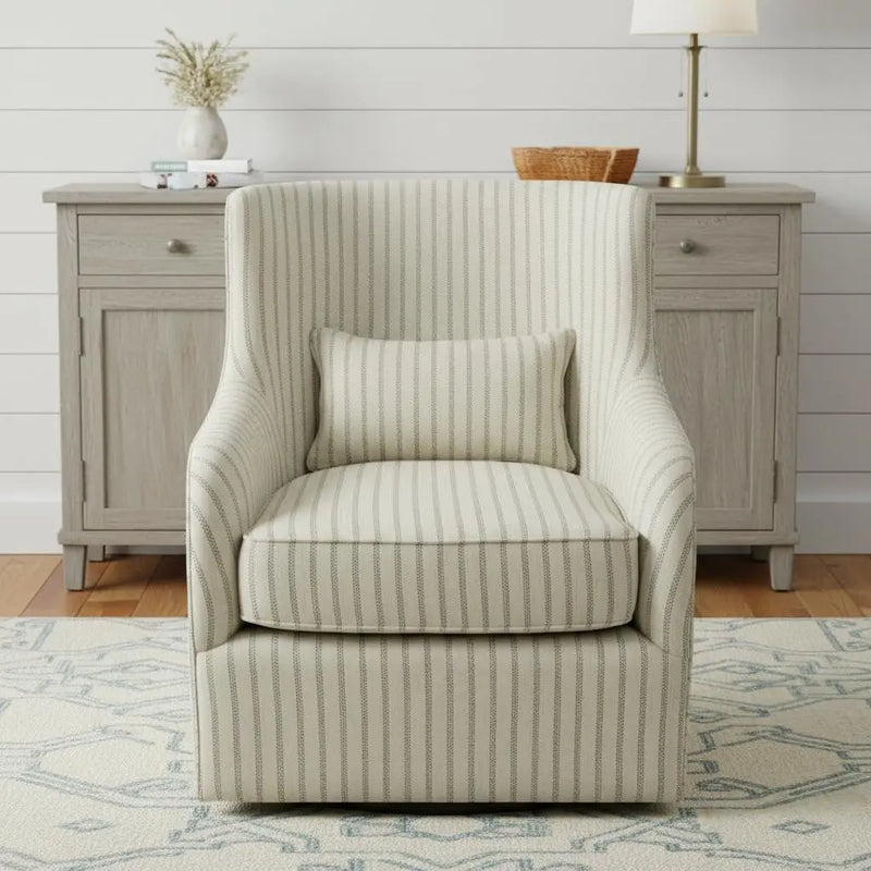 30" Natural Polyester Blend Striped Swivel Lounge Chair Homeroots Living Room