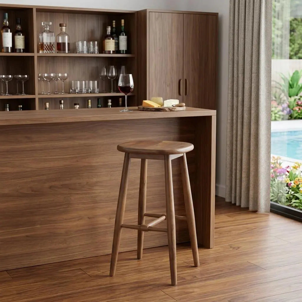 30" Natural Solid Wood Backless Bar Height Bar Chair Homeroots Living Room