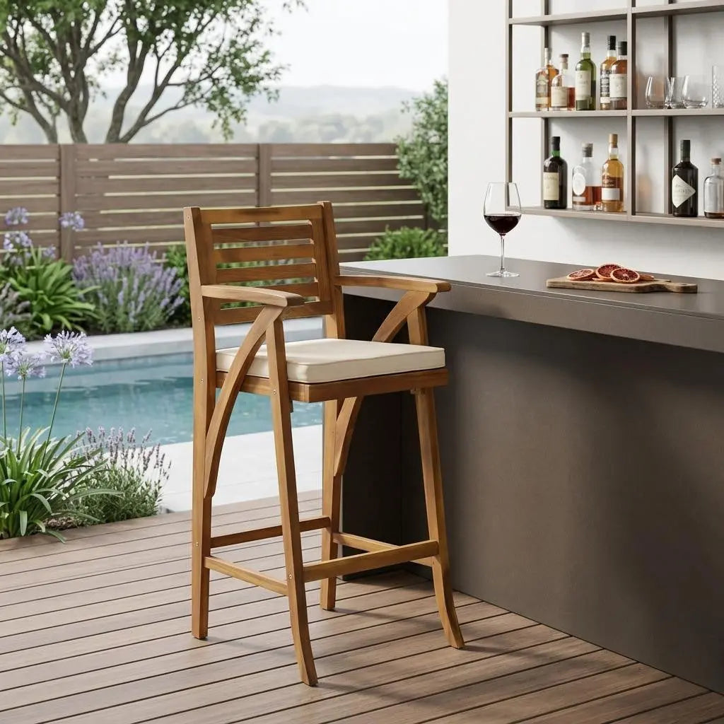 30" Natural Solid Wood Outdoor Bar Height Chair Homeroots Outdoor