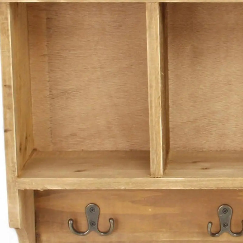 30" Natural Wood Four Hook Wall Mount Coat Rack Homeroots Organization