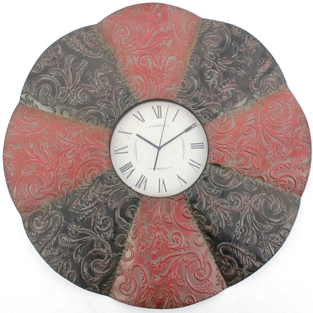 30" Novelty Red And Black Glass Analog Wall Clock Homeroots Home Decor