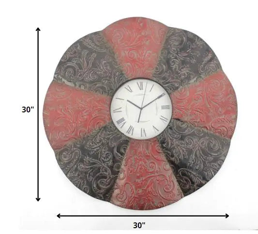 30" Novelty Red And Black Glass Analog Wall Clock Homeroots Home Decor
