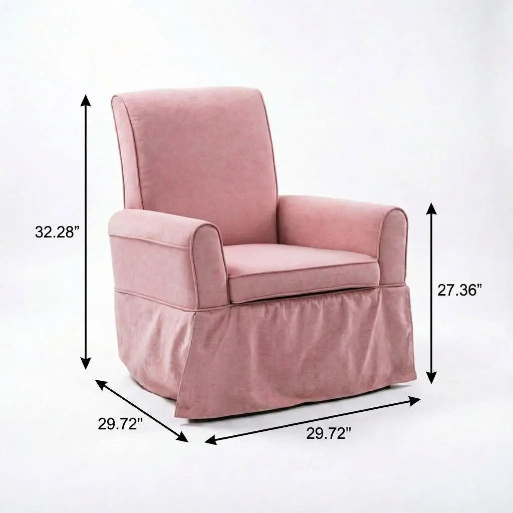 30" Pink and Natural Cotton and Solid Wood Swivel Nursery Glider Rocking Chair Homeroots Living Room