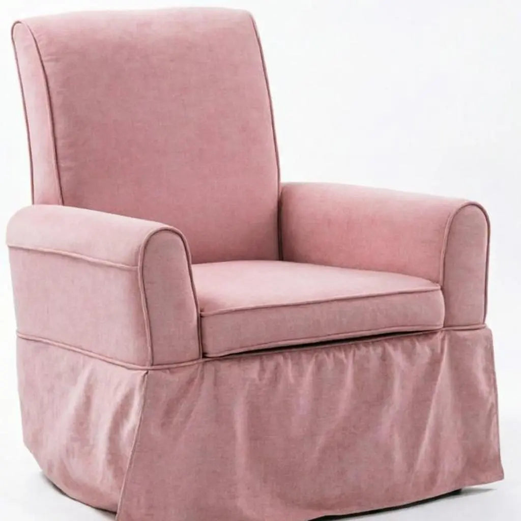 30" Pink and Natural Cotton and Solid Wood Swivel Nursery Glider Rocking Chair Homeroots Living Room