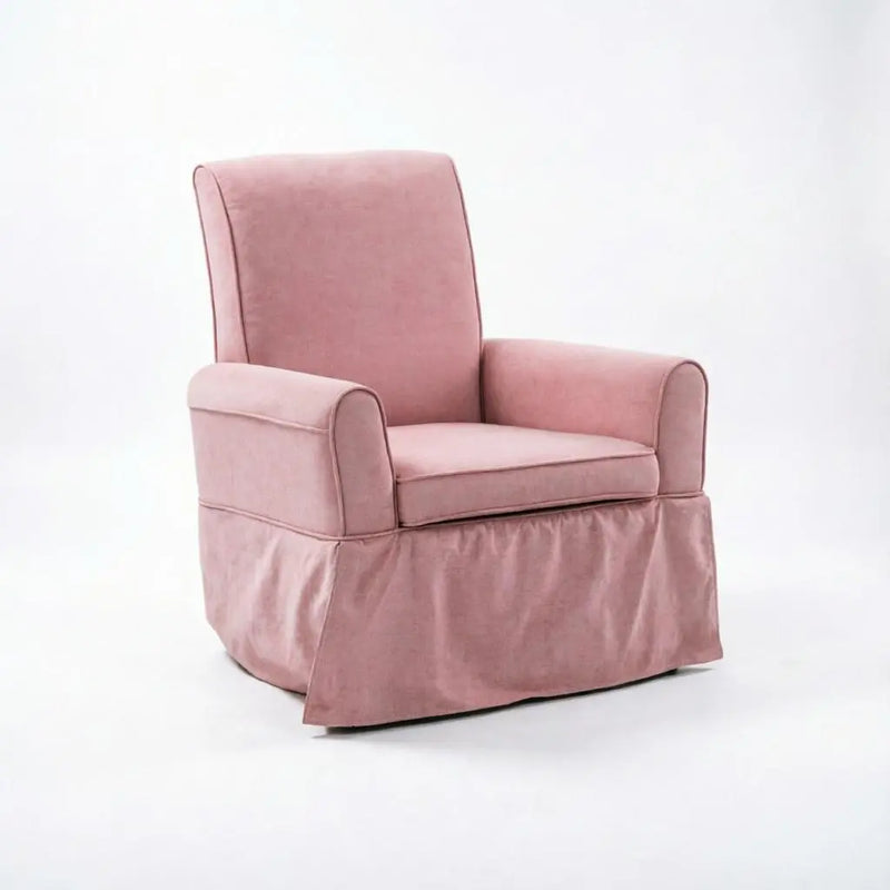 30" Pink and Natural Cotton and Solid Wood Swivel Nursery Glider Rocking Chair Homeroots Living Room