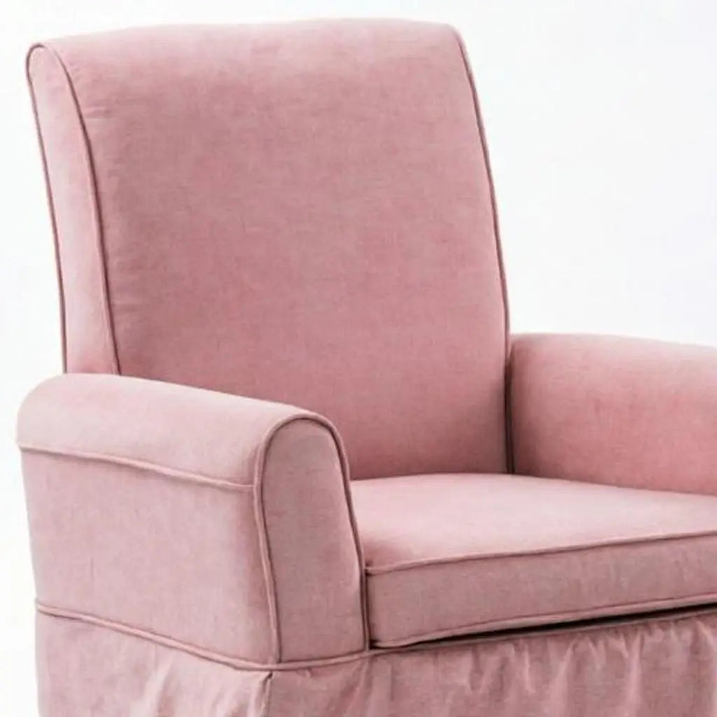 30" Pink and Natural Cotton and Solid Wood Swivel Nursery Glider Rocking Chair Homeroots Living Room