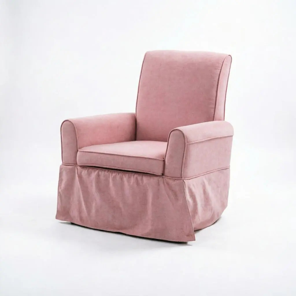 30" Pink and Natural Cotton and Solid Wood Swivel Nursery Glider Rocking Chair Homeroots Living Room