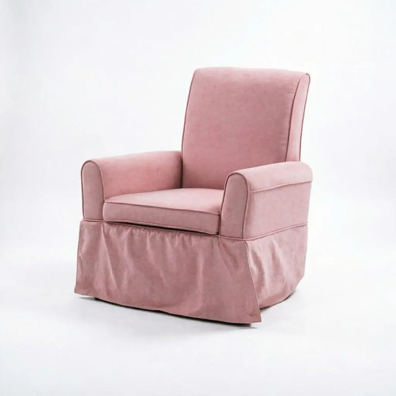 30" Pink and Natural Cotton and Solid Wood Swivel Nursery Glider Rocking Chair Homeroots Living Room