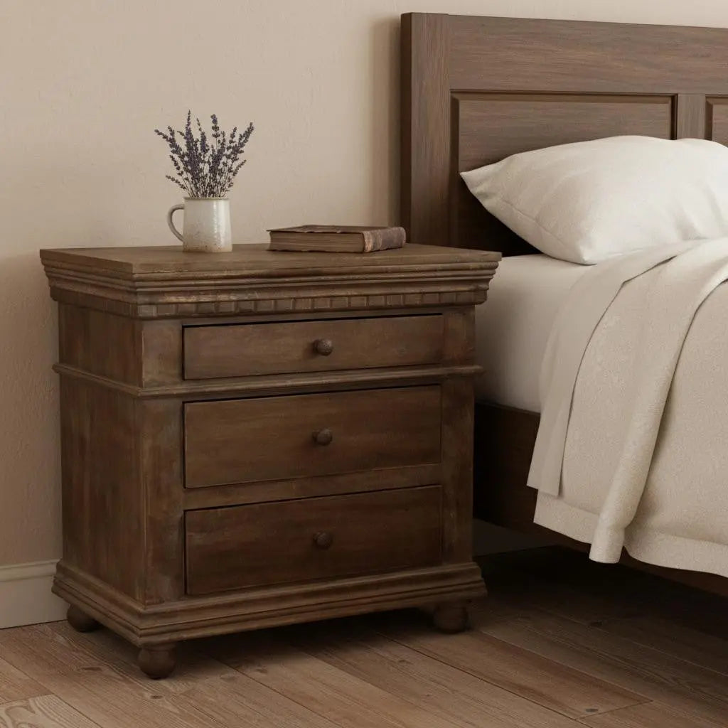 30" Solid Wood Three Drawer Nightstand Homeroots Bed & Bath