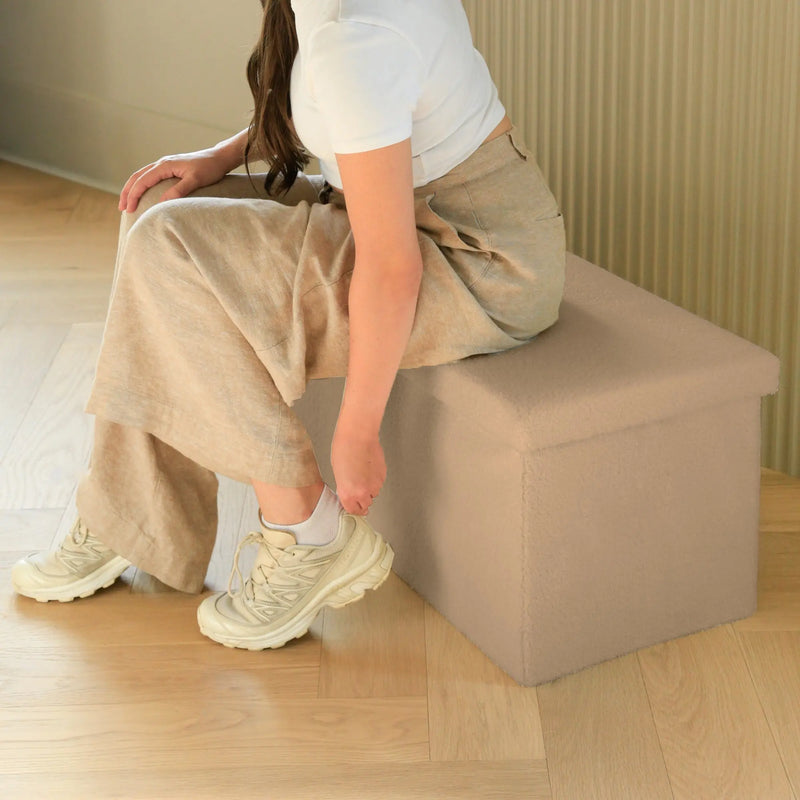 30" Taupe Boucle Storage Ottoman Homeroots Living Room