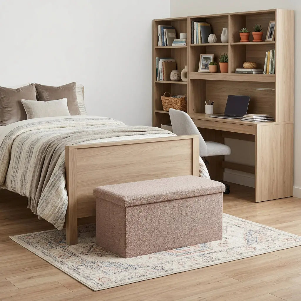 30" Taupe Boucle Storage Ottoman Homeroots Living Room