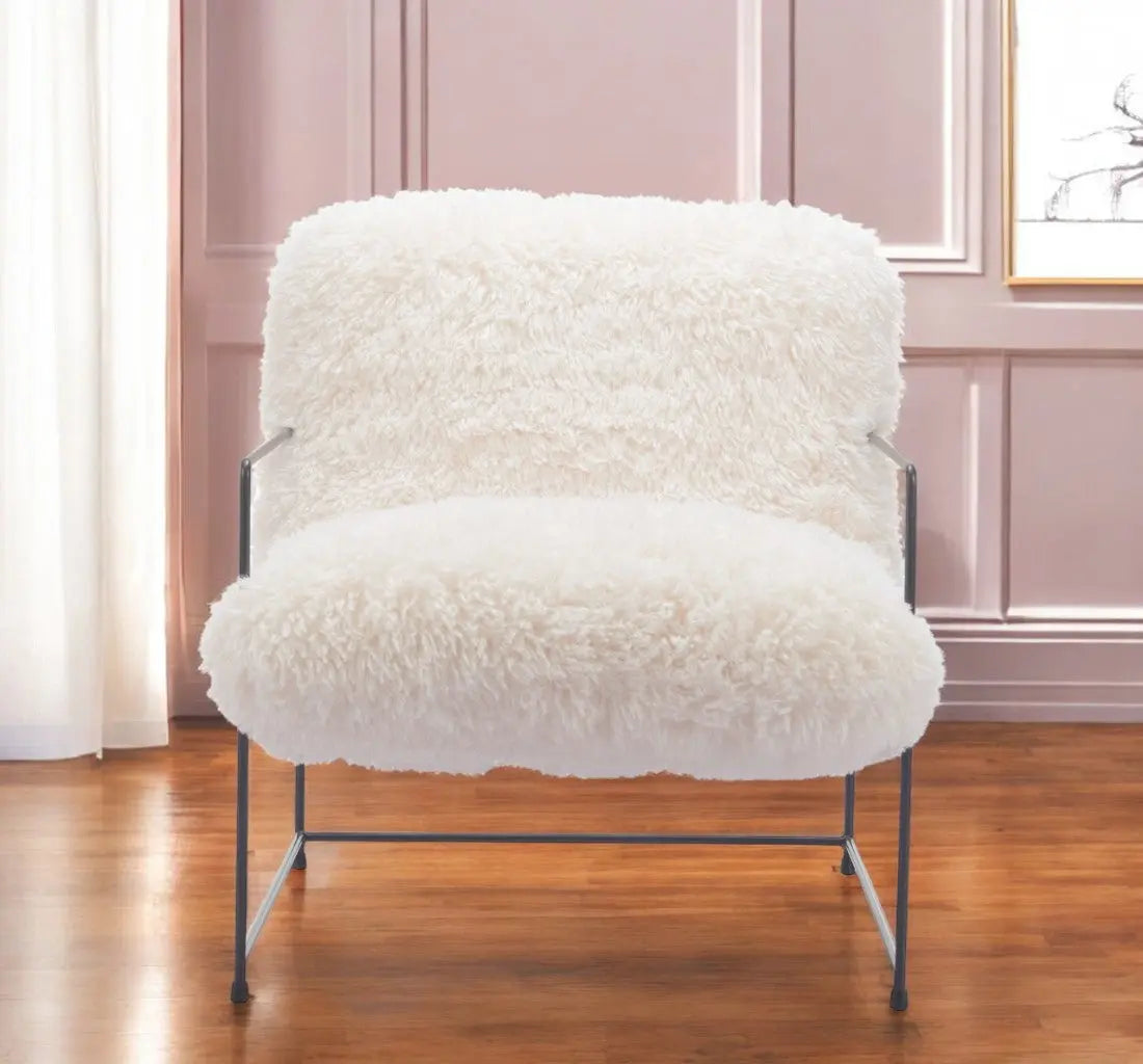 30" White And Black Sherpa And Upholstered Arm Chair Homeroots Living Room