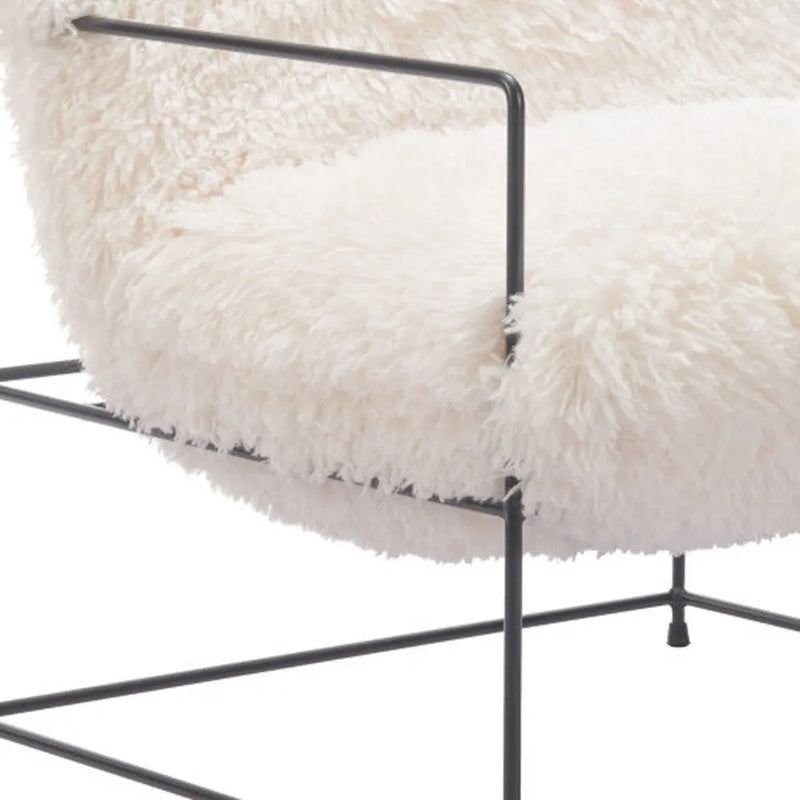 30" White And Black Sherpa And Upholstered Arm Chair Homeroots Living Room