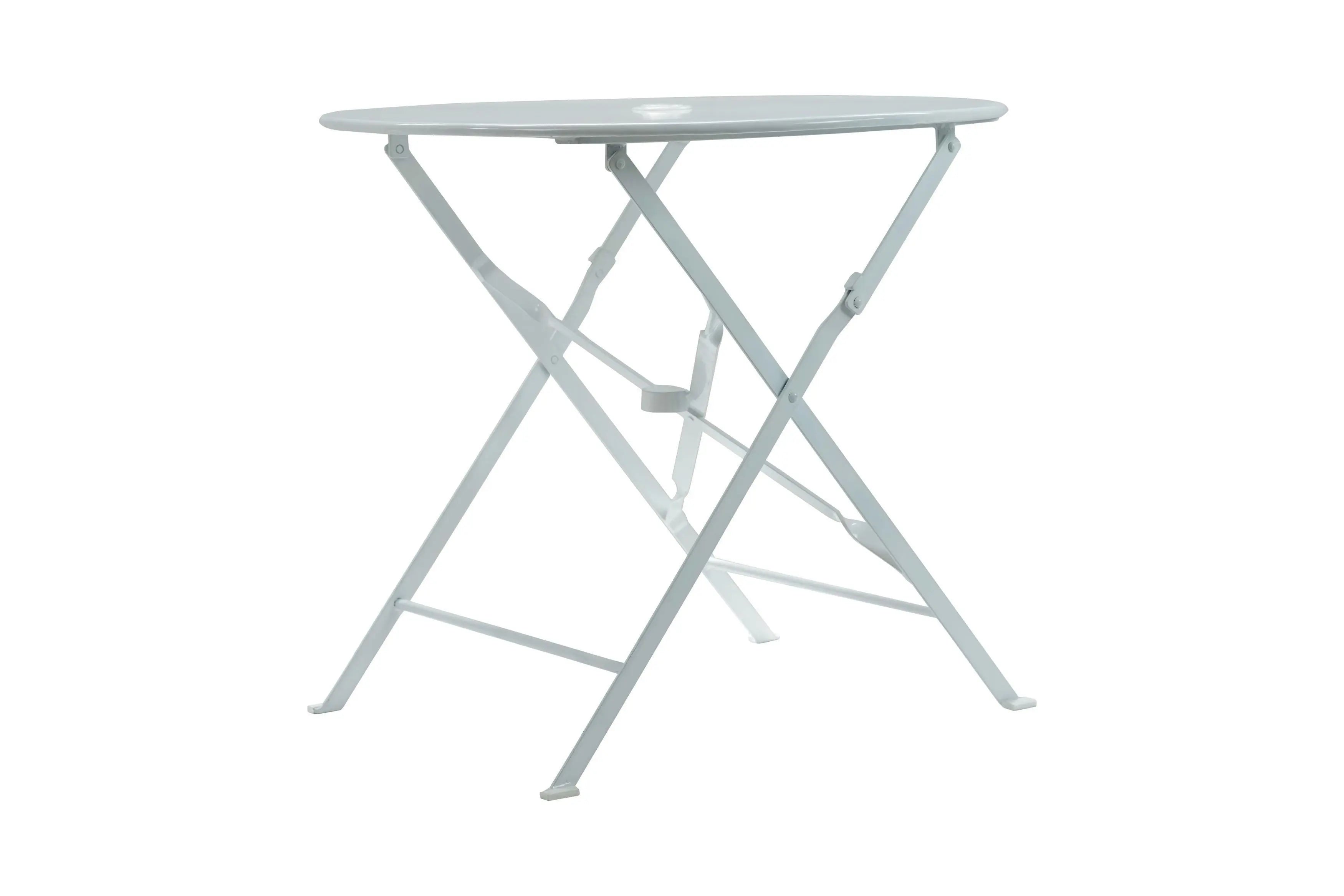 30" White Rounded Aluminum Folding Outdoor Bistro Table with Umbrella Hole Homeroots Outdoor