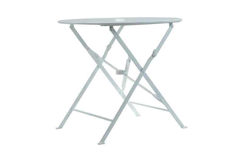 30" White Rounded Aluminum Folding Outdoor Bistro Table with Umbrella Hole Homeroots Outdoor
