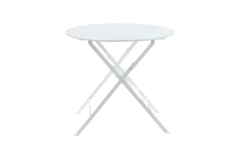 30" White Rounded Aluminum Folding Outdoor Bistro Table with Umbrella Hole Homeroots Outdoor