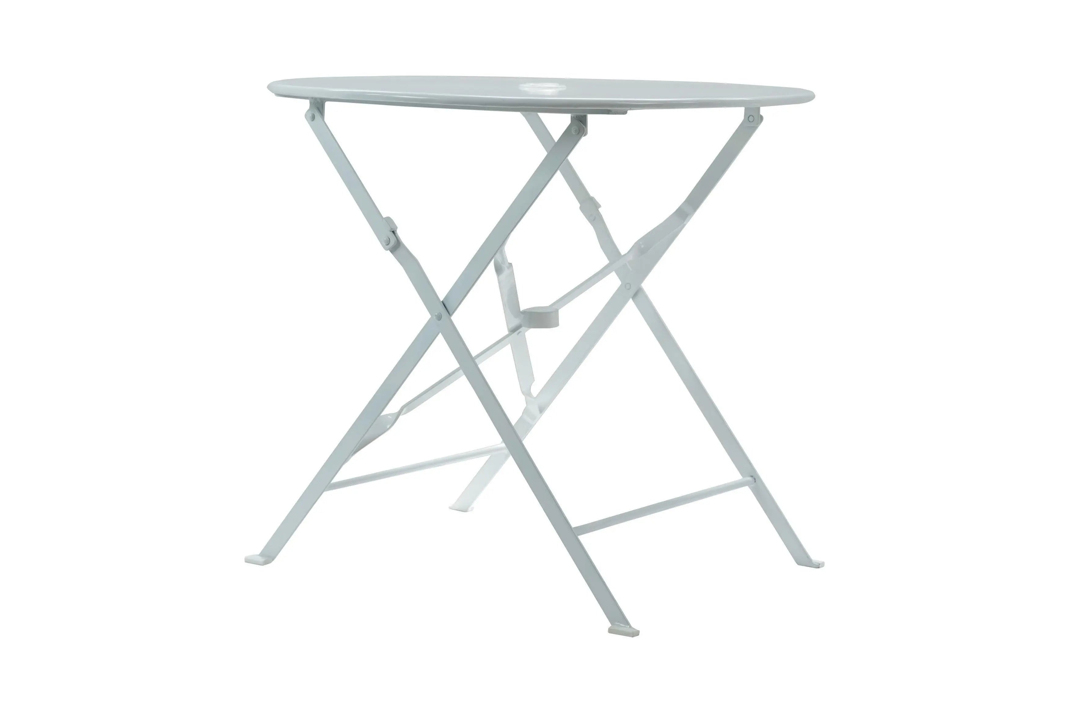 30" White Rounded Aluminum Folding Outdoor Bistro Table with Umbrella Hole Homeroots Outdoor