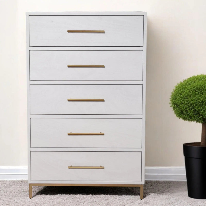 30" White Solid Wood Five Drawer Chest - GreatEagleInc